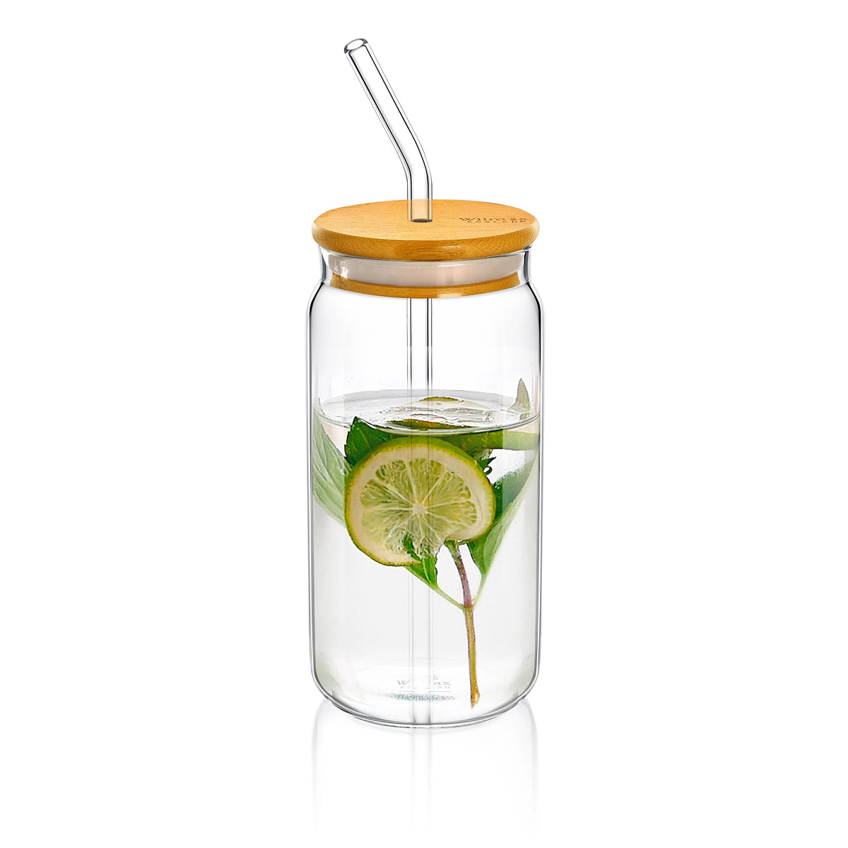 GLASS CAN WITH BAMBOO LID & STRAW 17 FL OZ | 500 ML